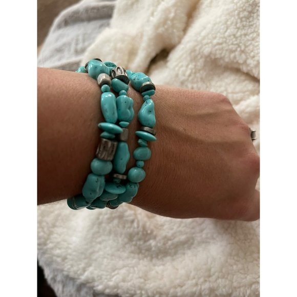 Fashion Jewelry Jewelry - Faux Turquoise 3-Strand Beaded Stretch Bracelet